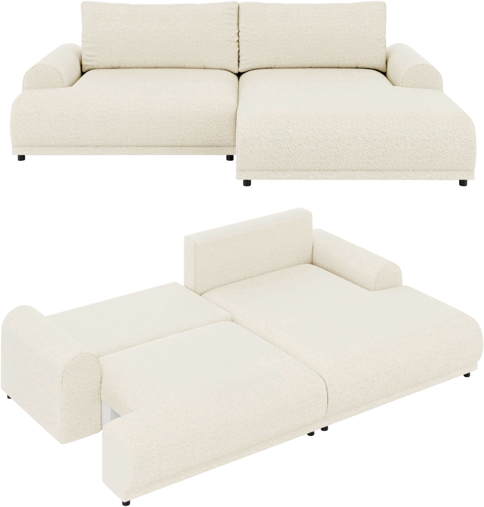 Ecksofa Lounge Schlaffunktion Bettkasten L-Couch Rechts Bouclé in Beige Creme Bild 1