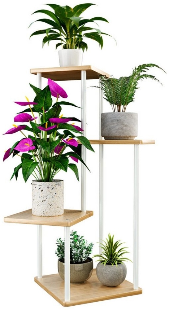 Simloveve Blumenständer 4 Etagen Pflanzenständer Blumentreppe (78cm Höhe Metall Holz Pflanzenregal Blumenregal), für Outdoor Balkon Garten Wohnzimmer Bild 1