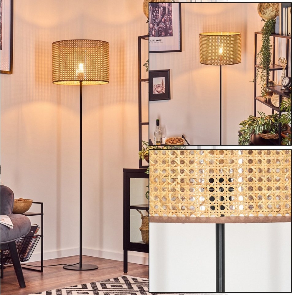hofstein Stehlampe Stehlampe aus Metall/Wiener Geflecht/Rattan in Schwarz/Natur, ohne Leuchtmittel, mit rundem Schirm (40 cm) u. Fußschalter, 1 x E27, ohne Leuchtmittel Bild 1