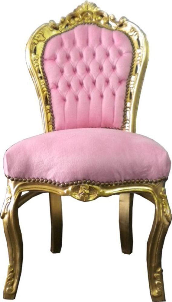 Barock Esszimmer Stuhl Rosa / Gold Bild 1