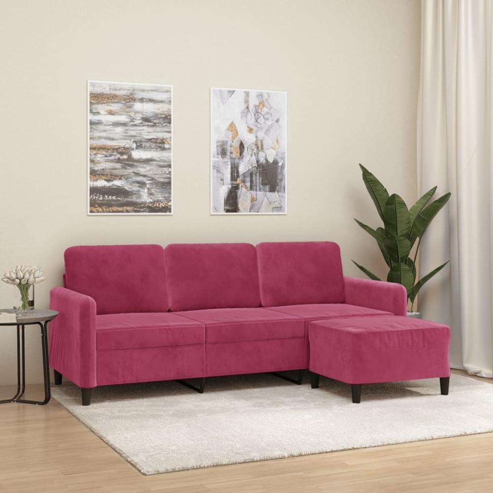 vidaXL 3-Sitzer-Sofa mit Hocker Weinrot 180 cm Samt 3201178 Bild 1