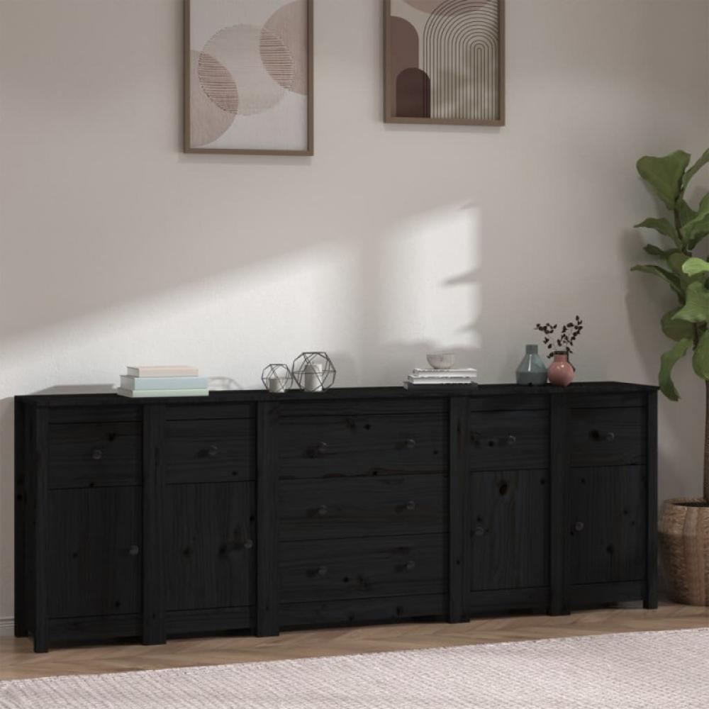 Sideboard Schwarz 230x35x80 cm Massivholz Kiefer [3114098] Bild 1