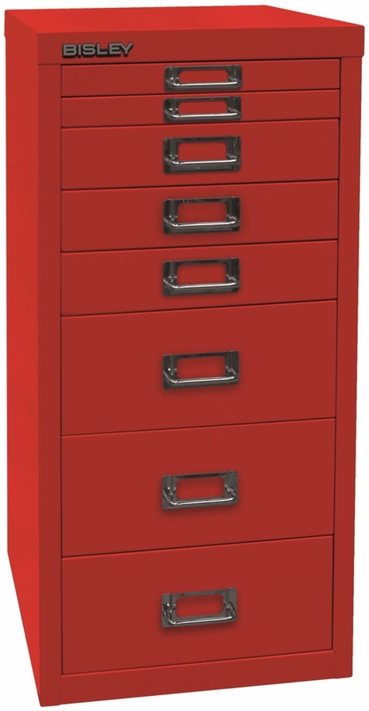 Bisley Multidrawer Schubladenschrank aus Metall mit 8 Schubladen DIN A4 ohne Sockel - Farbe: Kardinalrot, L298-670 Bild 1