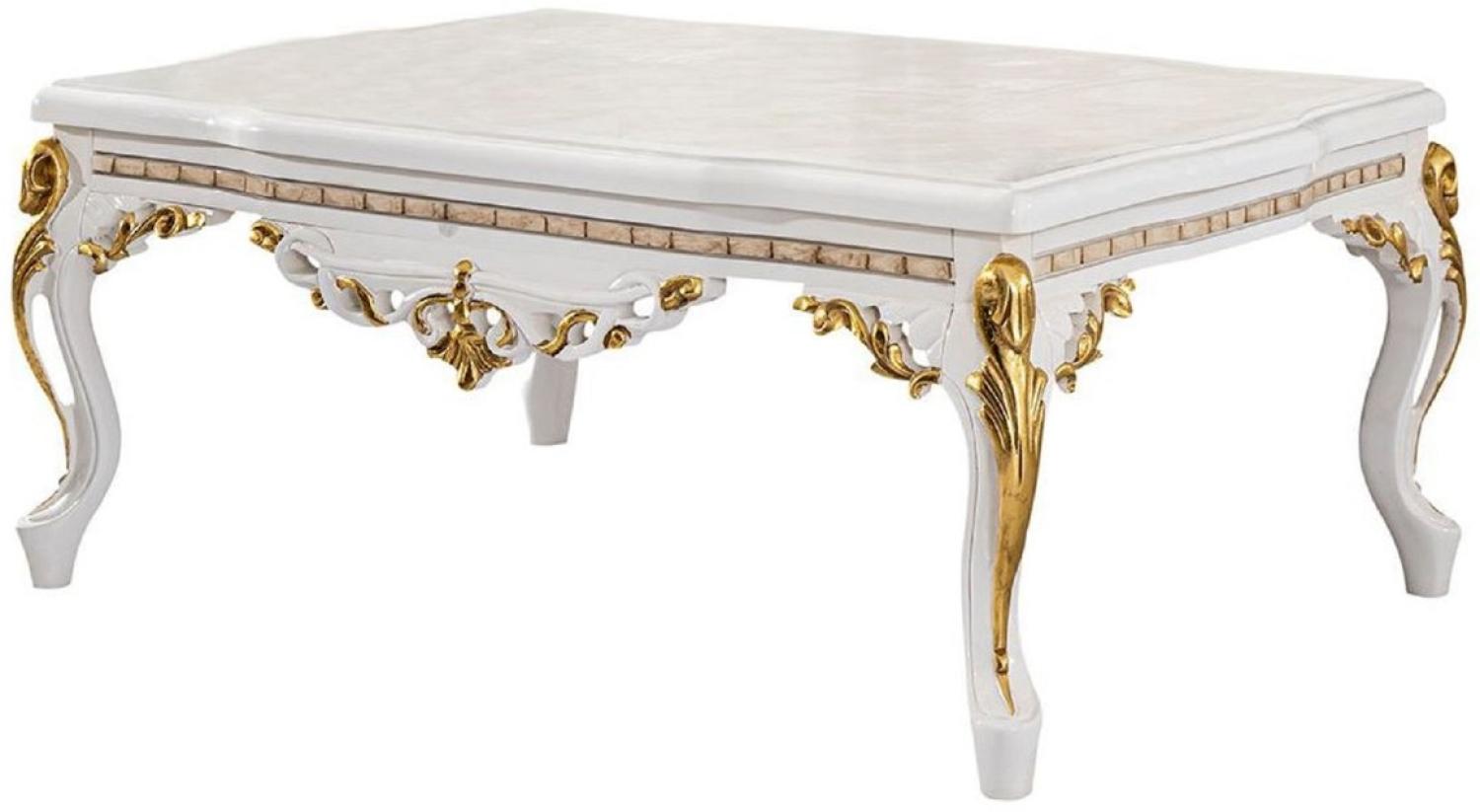 Casa Padrino Luxus Barock Couchtisch Weiß / Braun / Gold - Prunkvoller Wohnzimmertisch im Barockstil - Barockstil Wohnzimmer Möbel - Barock Möbel - Barock Einrichtung - Luxus Möbel im Barockstil Bild 1