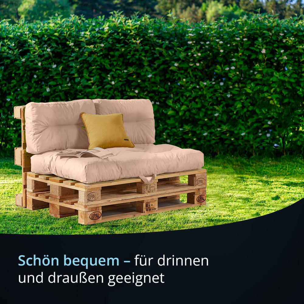 KHG Palettenkissen 3er Set in Beige Creme Bankauflagen Outdoor 3-teilig 1 Sitzkissen 128 x 80 x 15 cm & 2 Rückenkissen 58 x 38 x 13 cm, wasserabweisender Polyester-Stoff, 8kg Bild 1