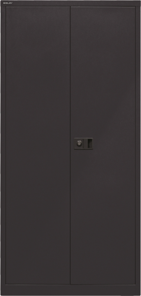 BISLEY Universal Garderobenschrank abschließbar - Stahlschrank mit Hutboden & Kleiderstange, Mitteltrennwand & 3 Fachböden, Flügeltürenschrank mit 3-Punkt-Schloss - Farbe: schwarz, E782AAG-633 Bild 1