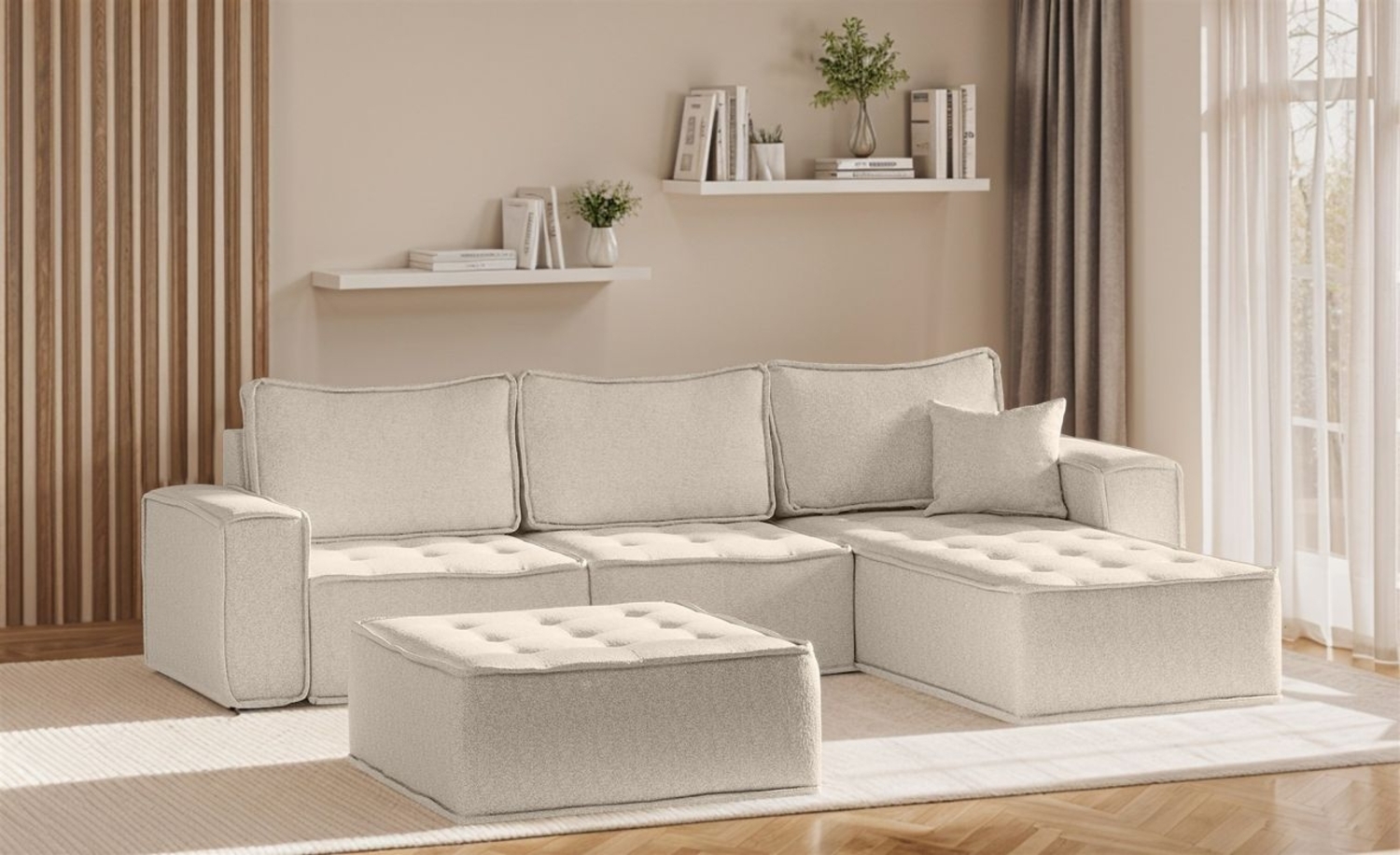 Ecksofa Modulsofa 4-teilig SANDE Stoff Alpine Beige Ottomane Rechts Bild 1