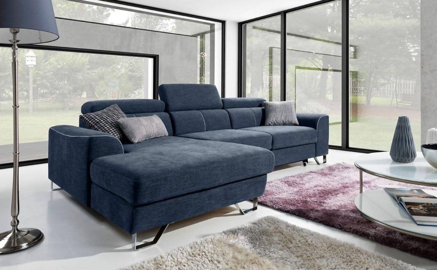 Ecksofa Schlafsofa PAZZO Polyesterstoff Blau Ottomane Links Bild 1