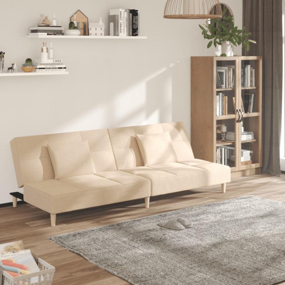 vidaXL Schlafsofa 2-Sitzer mit 2 Kissen Creme Stoff Bild 1