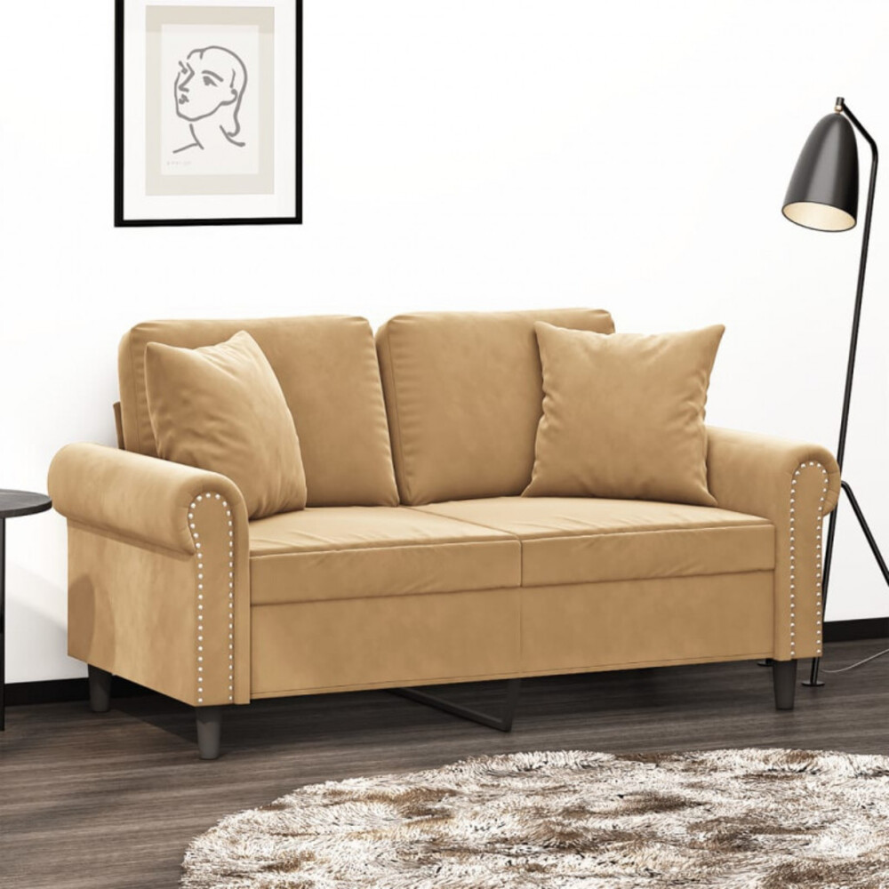 2-Sitzer-Sofa mit Zierkissen Braun 120 cm Samt (Farbe: Braun) Bild 1