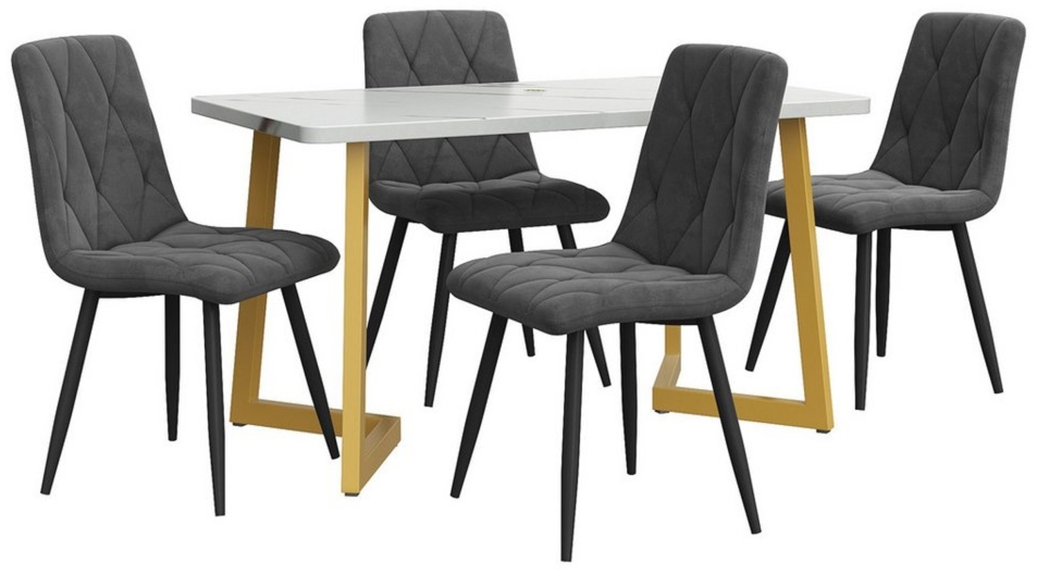 KLAM HOME Essgruppe Rechteckiger Esstisch Moderner Küchentisch Set, (Set,117×68cm Esstisch mit 4 Stühlen), Esszimmerstuhl Dunkelgrau Twill Samt Küchenstuhl Golden Tischbeine Bild 1