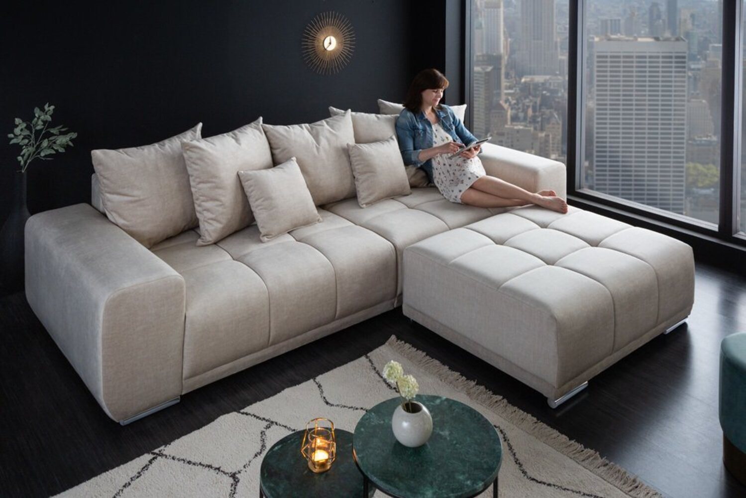 riess-ambiente Big-Sofa ELEGANCIA 285cm champagner / beige, Einzelartikel 1 Teile, XXL Couch · Samt · mit Federkern · inkl. Kissen · Design Bild 1