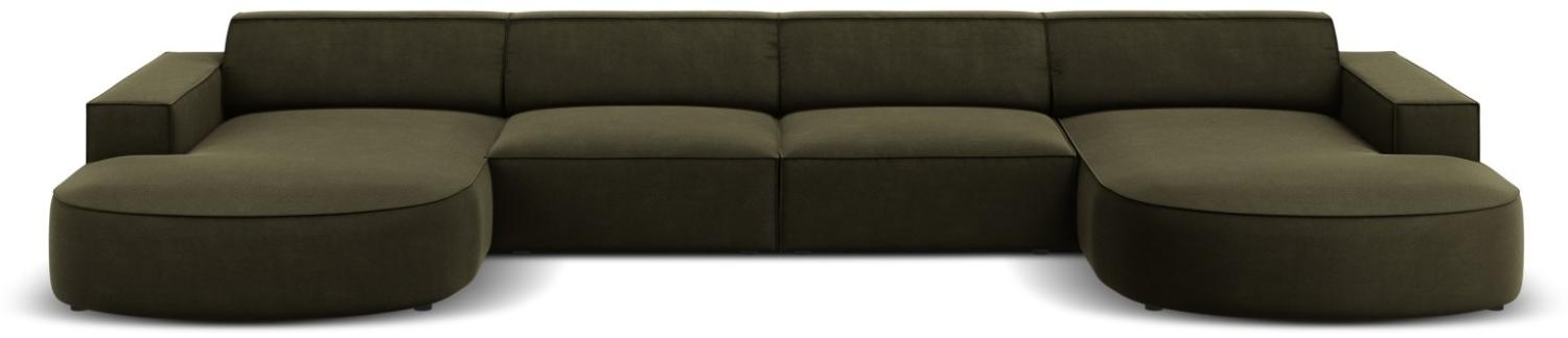 Micadoni 6-Sitzer Samtstoff Panorama Sofa rund Jodie | Bezug Green | Beinfarbe Black Plastic Bild 1