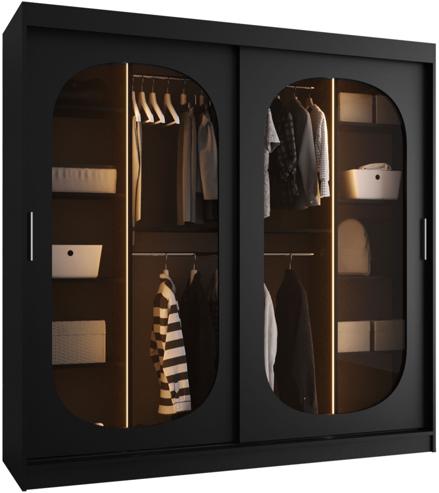 Kleiderschrank Bimaza 200 mit Schubladen und LED Beleuchtung (Farbe: Schwarz) Bild 1