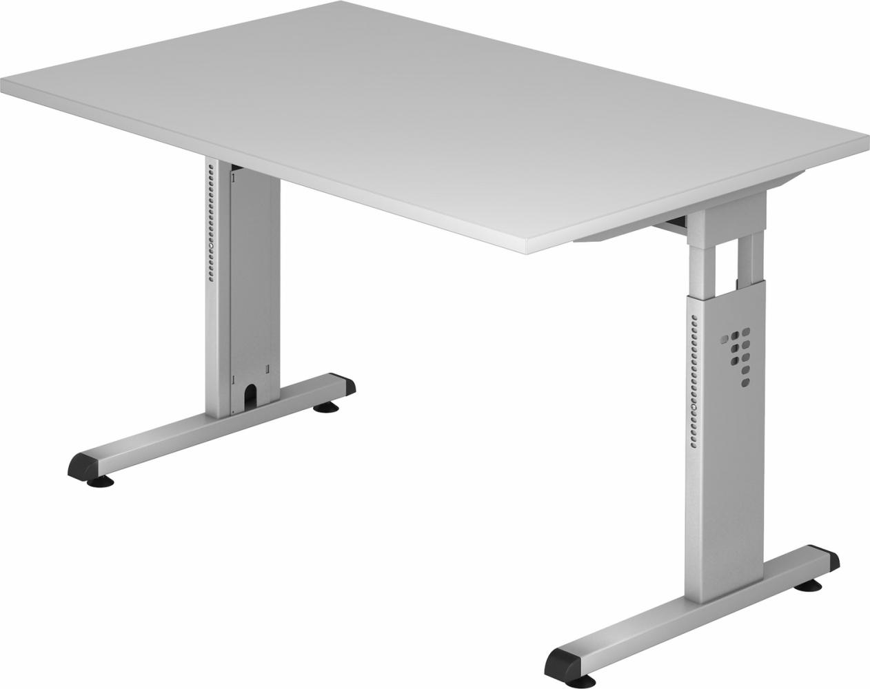 bümö höhenverstellbarer Schreibtisch O-Serie 120x80 cm in grau, Gestell in Silber - PC Tisch klein für's Büro manuell höhenverstellbar, Computertisch verstellbar, OS-12-5-S Bild 1