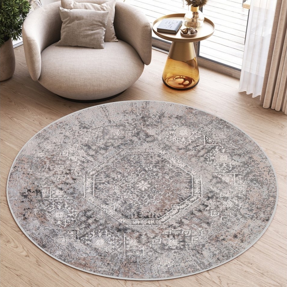 Tapiso Teppich VALLEY, rund, Höhe: 9 mm, Wohnzimmer, Schlafzimmer, Vintage Bild 1