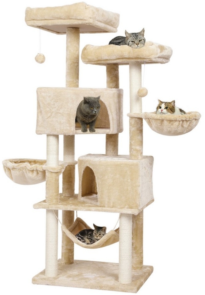 MSMASK Kratzbaum Stabiler Katzenbaum für groß Katzen mit 2 Höhlen, Natur Sisal Katzenkratzbaum,Sisal-Stämme,2 runder Katzenkorb Bild 1