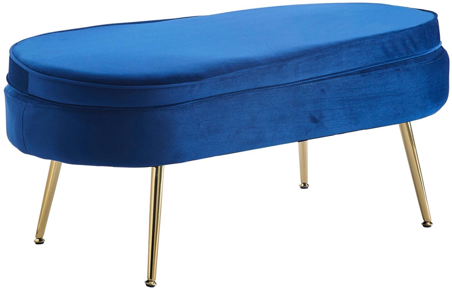 Sitzpouf Oval Dunkelblau 99 x 44 cm Samt mit Metallbeinen Gold Bild 1