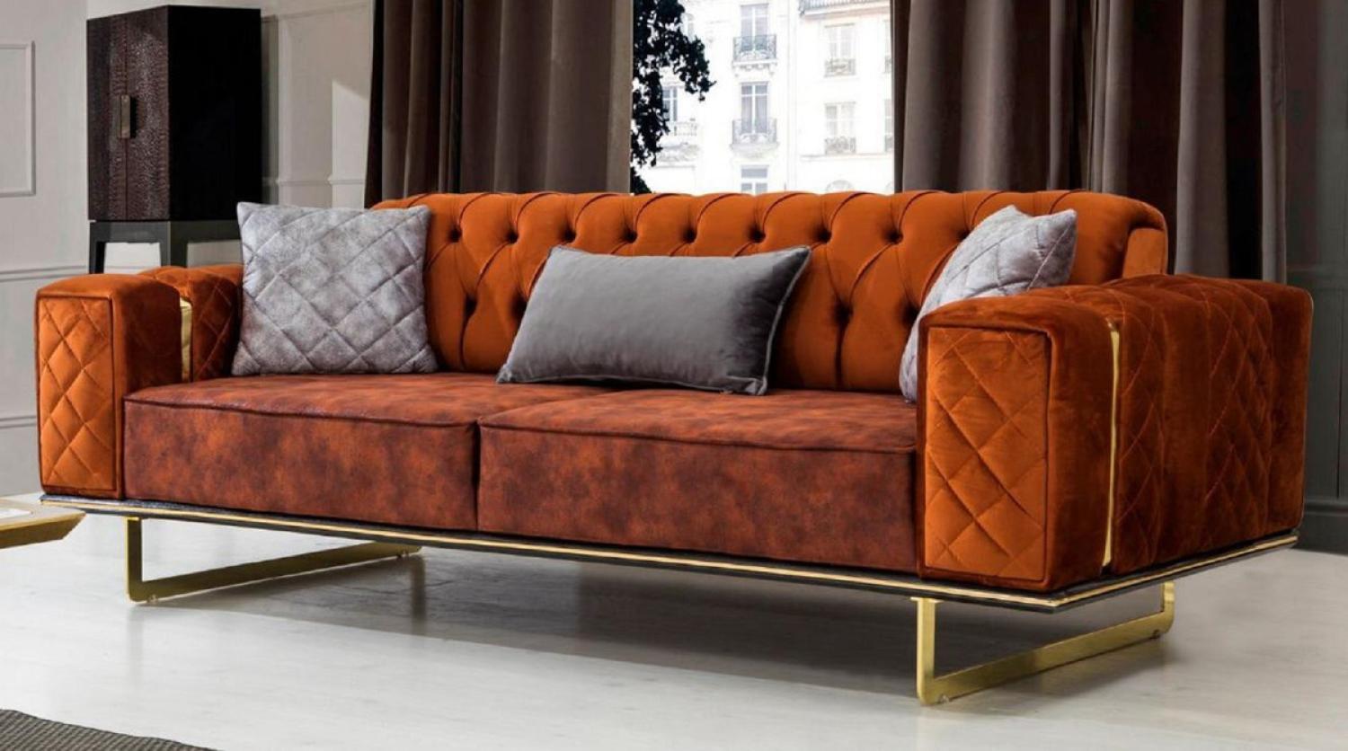 Casa Padrino Luxus Schlafsofa Orange / Gold 230 x 91 x H. 80 cm - Modernes Wohnzimmer Sofa - Wohnzimmer Möbel Bild 1