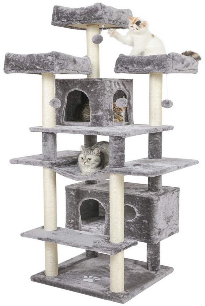 MSMASK Kratzbaum groß XXL,175cm Katzenbaum mit 3 großer Aussichtsplattform, Katzenkratzbaum für große Katzen, Sisal-Kratzstangen Bild 1