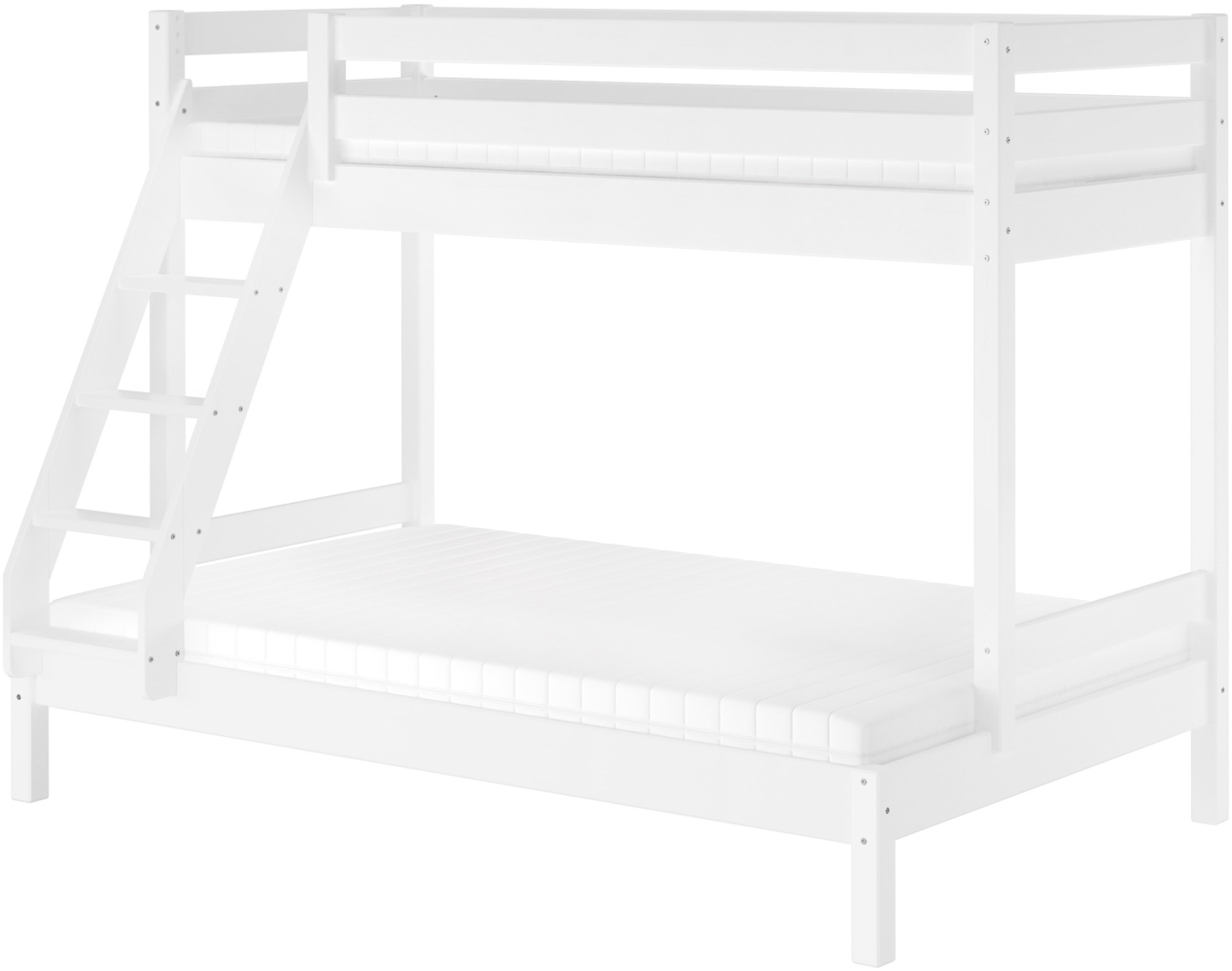 Doppel-Etagenbett 120x200 und 80x200 Erwachsenen-Stockbett Kiefer Massivholz weiß V-60.18W-08-12Rollrost und Matratze inkl. Bild 1