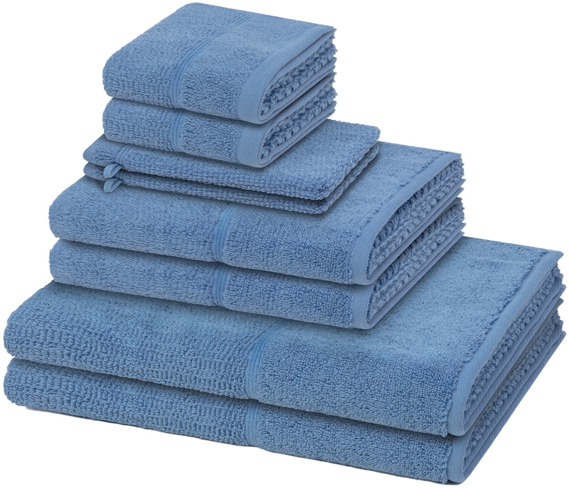 Möve for frottana Pearl 8 tlg. Frottier-Set - 2 X Handtuch (50 X 100cm), 2 X Duschtuch (67 X 140cm), 2 X Gästetuch (30 X 50cm), 2 X Waschhandschuh (16 X 22cm) - 500 g/m² - Cornflower Bild 1