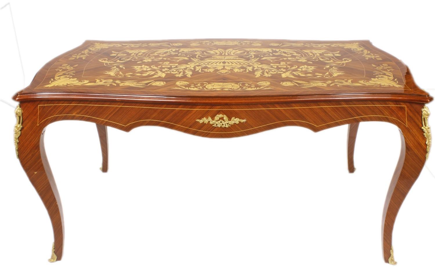 Casa Padrino Luxus Barock Schreibtisch Mahagoni Intarsien / Gold 160 cm - Antik Stil Sekretär Luxus Möbel Bild 1