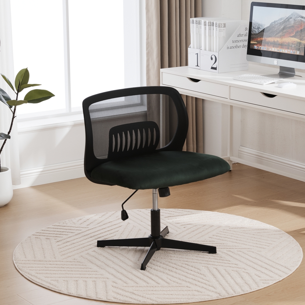 Armloser Drehstuhl ohne Rollen mit 360° Drehfunktion, höhenverstellbar, gepolsterter Sitz,Grün Bild 1