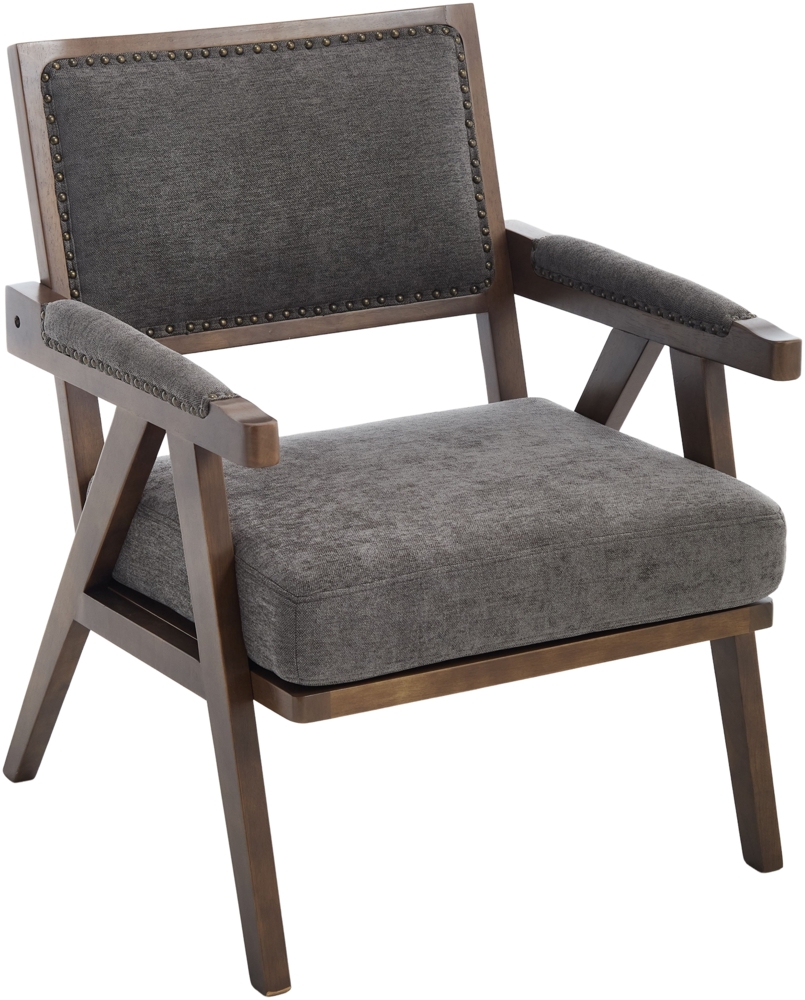 LVHOM Loungesessel mit Armlehne, Polstersessel aus Linen, Massivholzgestell, für Wohnzimmer, Büro, Schlafzimmer, Grau Bild 1