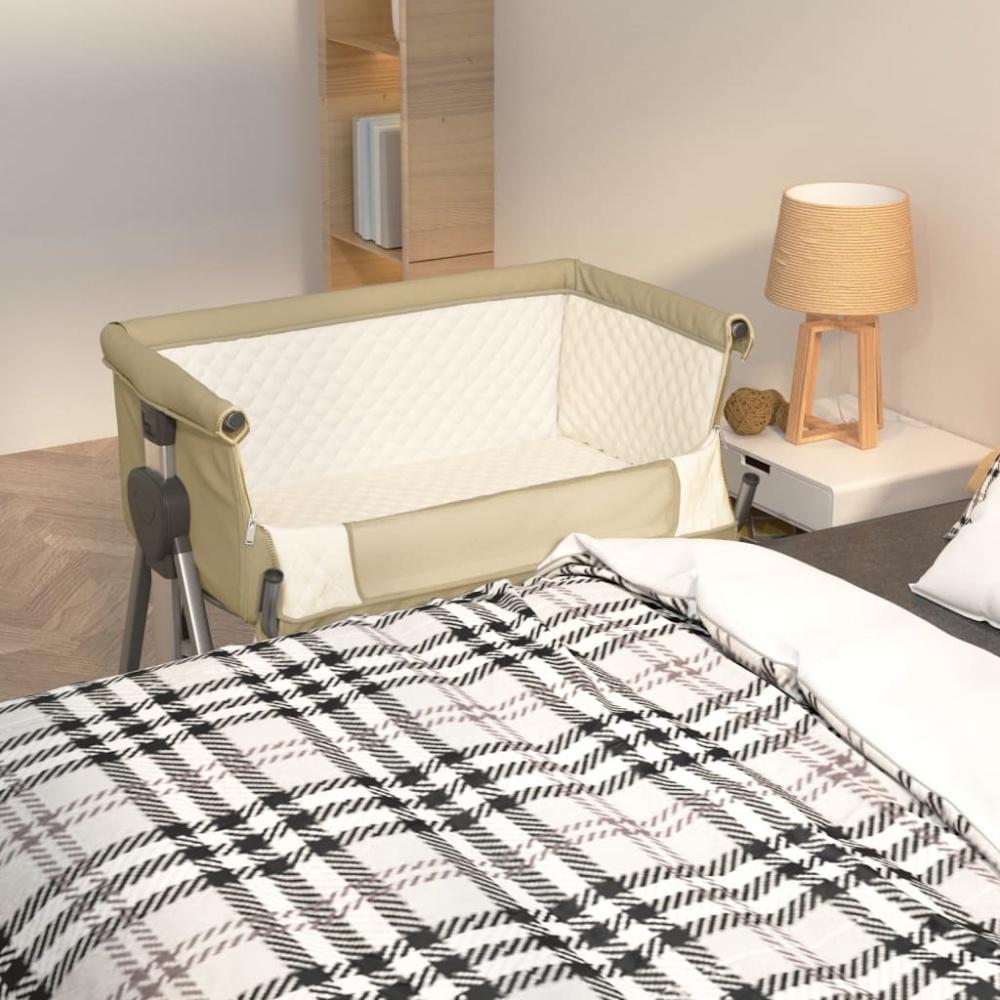 vidaXL Babybett mit Matratze Taupe Leinenstoff 10291 Bild 1