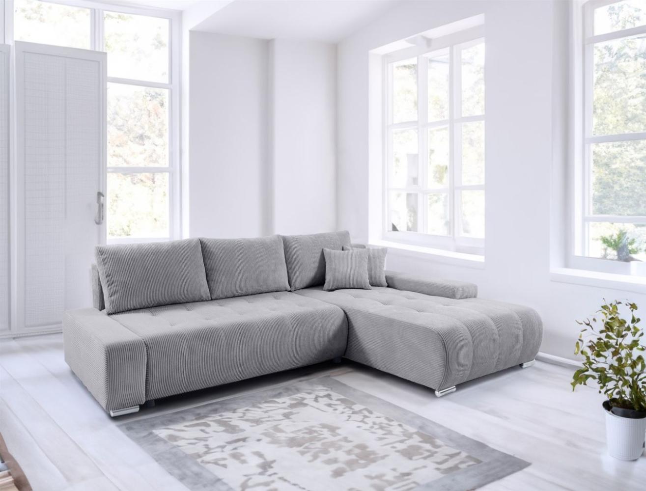 Ecksofa Sofa mit Schlaffunktion VOGAR Stoff Poso Hellgrau Ottomane Rechts Bild 1