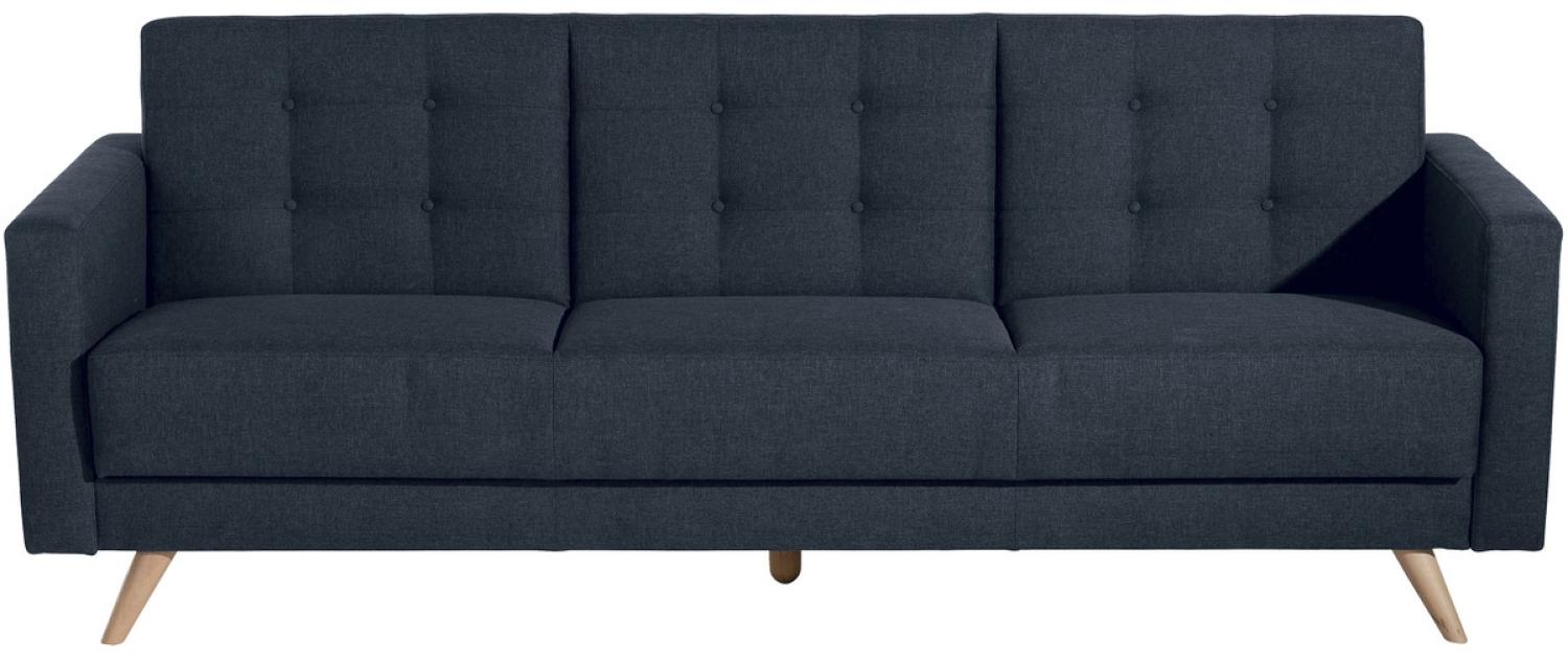 Julian Sofa 3-Sitzer mit Bettfunktion Flachgewebe Blau Buche Natur Bild 1