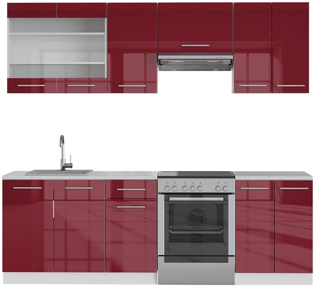 Vicco Küchenschränke Bordeaux Hochglanz/Weiß 240 cm , AP Marmor, Fame-Line Bild 1