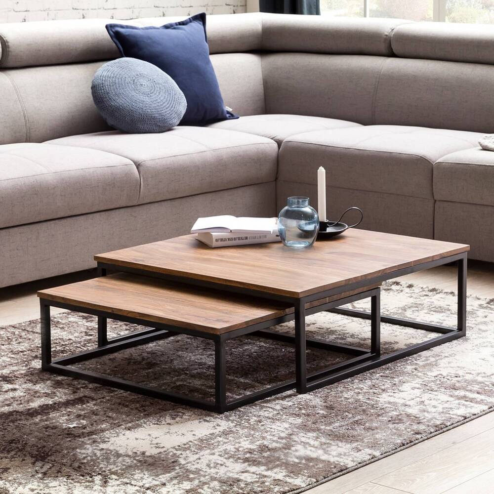 2er-Set Couchtisch, Massivholz, 75/27/75cm Bild 1