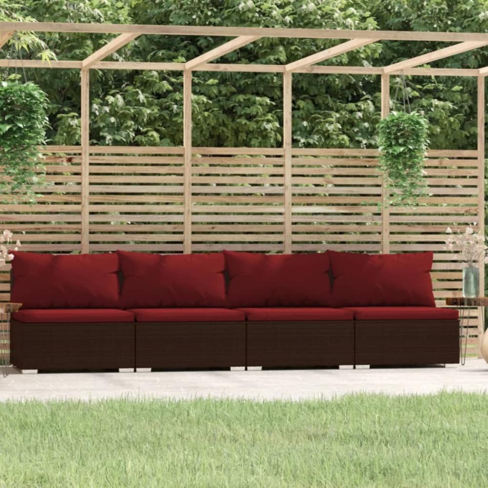 vidaXL 4-Sitzer-Sofa mit Kissen Braun Poly Rattan 317552 Bild 1