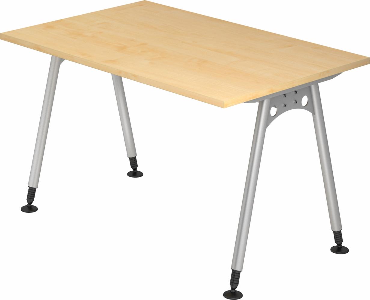 bümö manuell höhenverstellbarer Schreibtisch 120x80 cm in Ahorn - PC Tisch höhenverstellbar & klein, höhenverstellbarer Tisch Büro, kleiner Computertisch verstellbar, A-Serie, AS-12-3 Bild 1