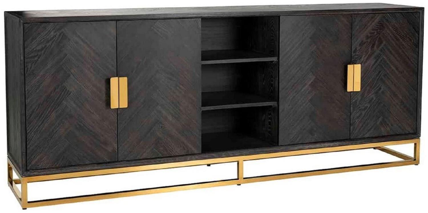 Casa Padrino Luxus Sideboard Schwarz / Gold 225 x 45 x H. 90 cm - Massivholz Schrank mit 4 Türen - Wohnzimmer Möbel - Hotel Möbel - Luxus Kollektion Bild 1