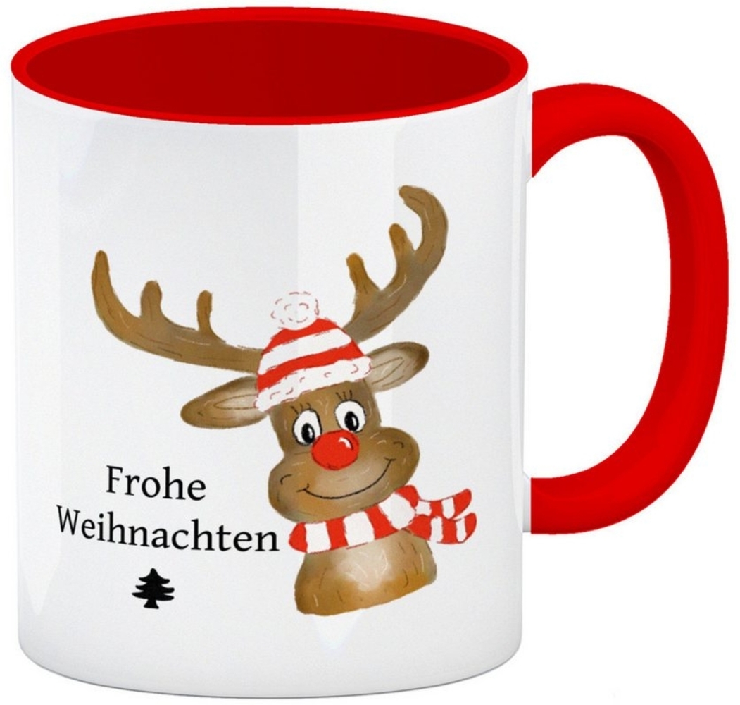 speecheese Tasse Weihnachten Kaffeebecher Rot mit Rentier und Spruch Frohe Bild 1