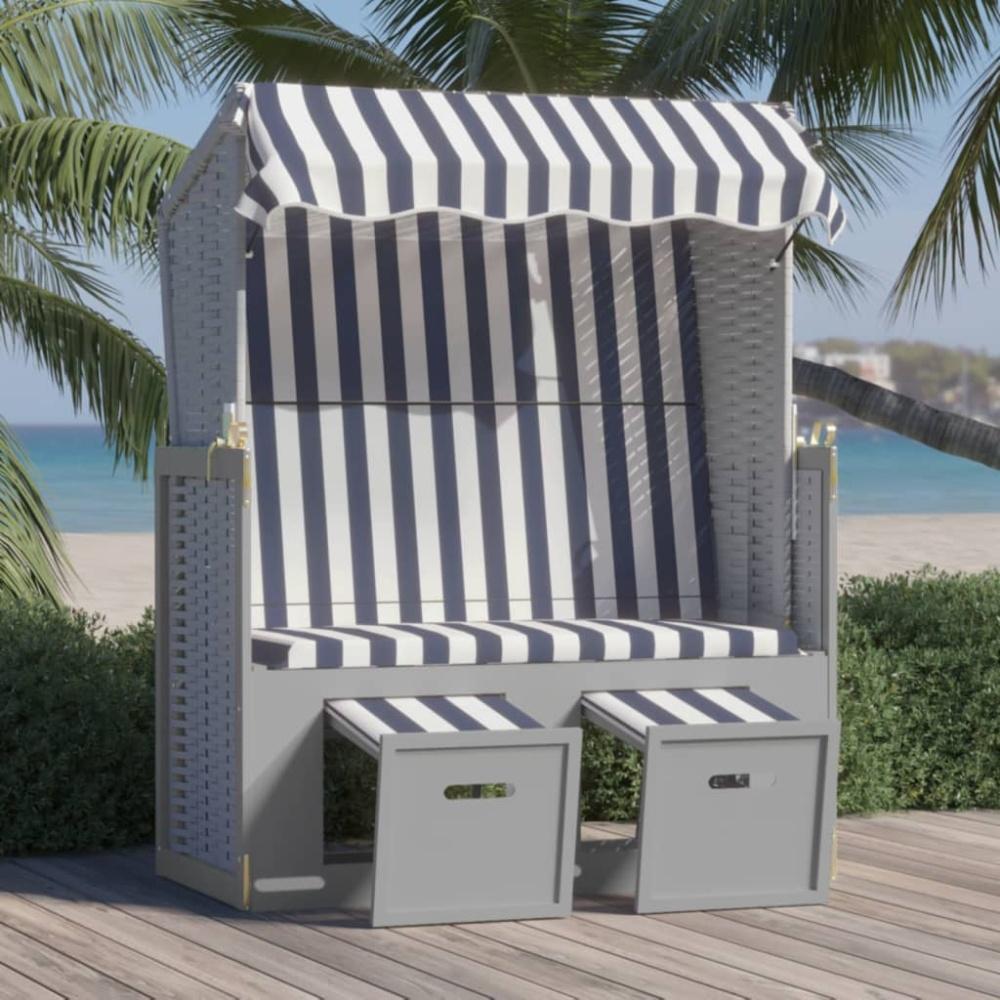 vidaXL Strandkorb mit Dach Poly Rattan und Massivholz Blau & Weiß 318651 Bild 1