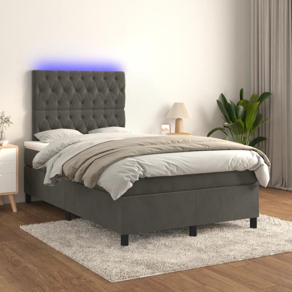 vidaXL Boxspringbett mit Matratze & LED Dunkelgrau 120x200 cm Samt, Härtegrad: H2 [3136294] Bild 1