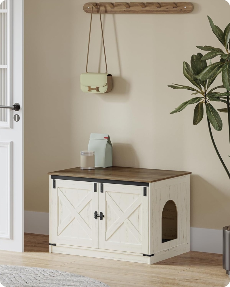 Katzenklo Schrank, Katzenschrank, Katzentoilette mit Herausnehmbarer Trennwand, Katzenhaus, Umkehrbarer Eingang Links oder Rechts, als Sideboard, 80 x 50 x 54 cm, Vintagebraun-Weiß Bild 1