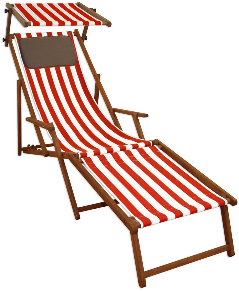 Liegestuhl rot-weiß Sonnenliege Strandstuhl Deckchair Fußablage Kissen Sonnendach 10-314FSKD Bild 1