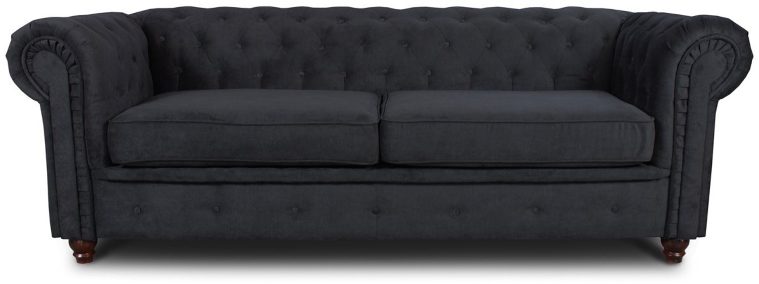 Sofa Chesterfield Asti 3-Sitzer, Couchgarnitur 3-er, Sofagarnitur, Couch mit Holzfüße, Polstersofa - Glamour Design (Schwarz (Capri 19)) Bild 1