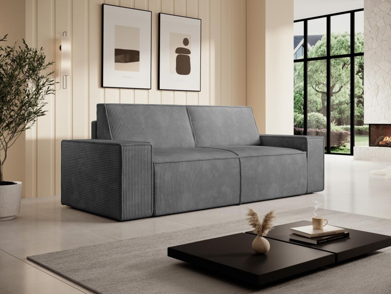 Vente-unique - Sofa 3-Sitzer - Cord - Anthrazitgrau - AMELIA Bild 1