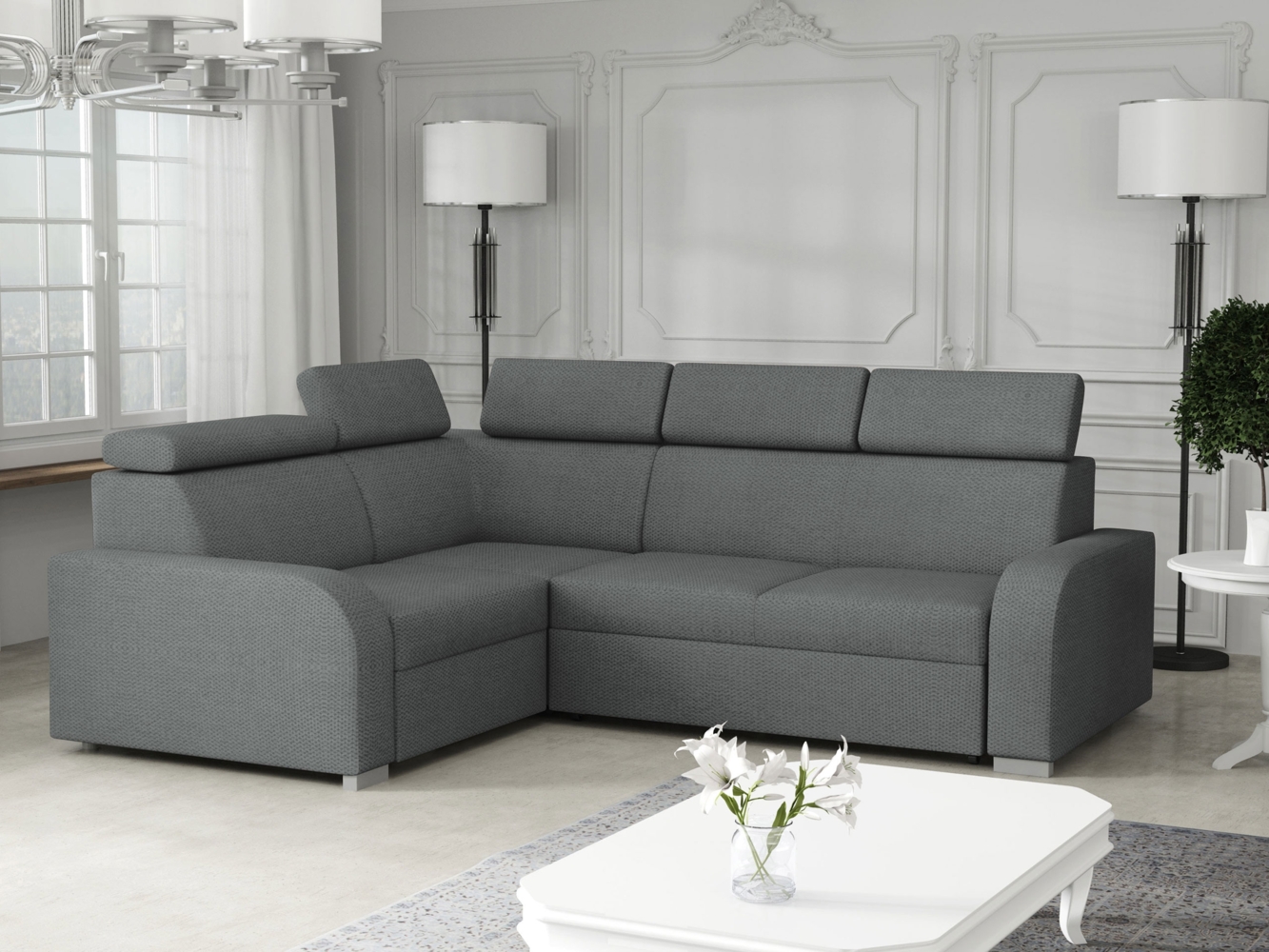 Ecksofa Apollo 2rR1 80 mit Schlaffunktion, L-Form, Einstellbare Kopfstützen (Farbe: Crown 18) Bild 1