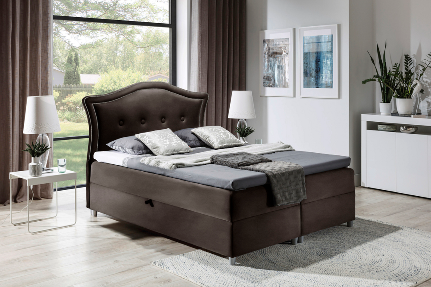 99rooms Marlon Boxspringbett Kunstleder 200x200 cm Braun Bild 1