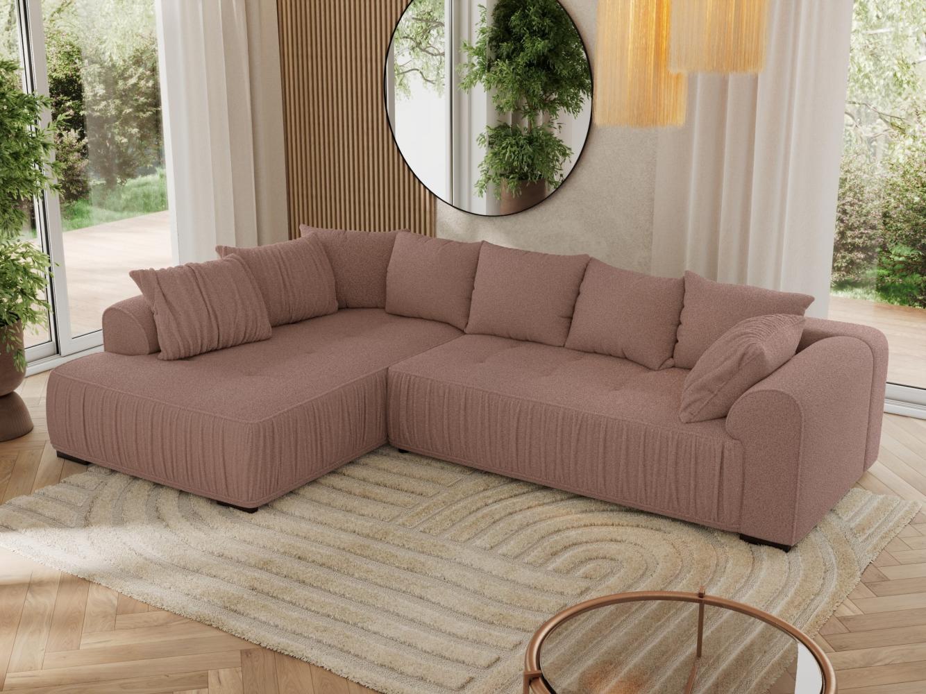 Ecksofa mit Schlaffunktion und Armlehnen, Komfortschaum, L-förmige Ecke - ORTA - links - Rosa Boucle Bild 1