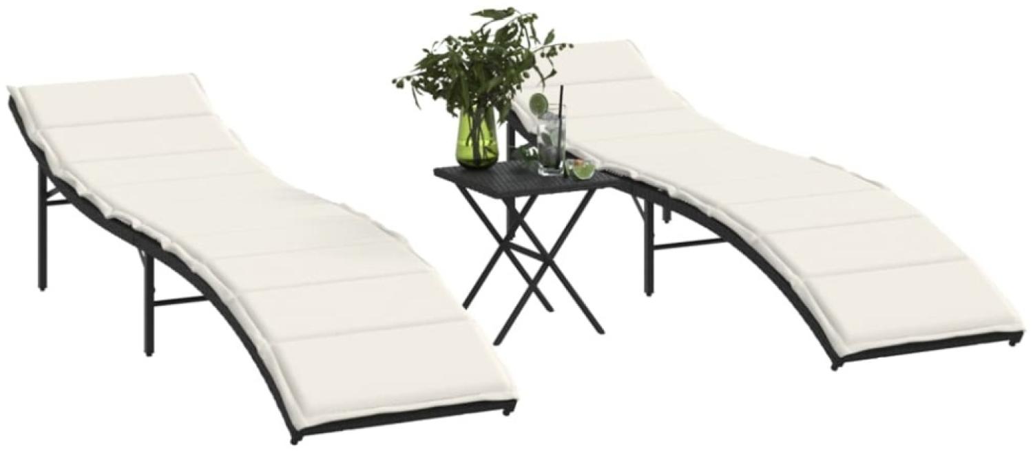 vidaXL Sonnenliegen 2 Stk. mit Tisch Schwarz Poly Rattan 368251 Bild 1