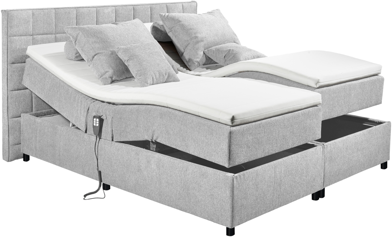 Boxbett >Mariborsko< Liegefläche 160x200cm, Motor, Bezug silver - 182x112x210cm (BxHxT) Bild 1