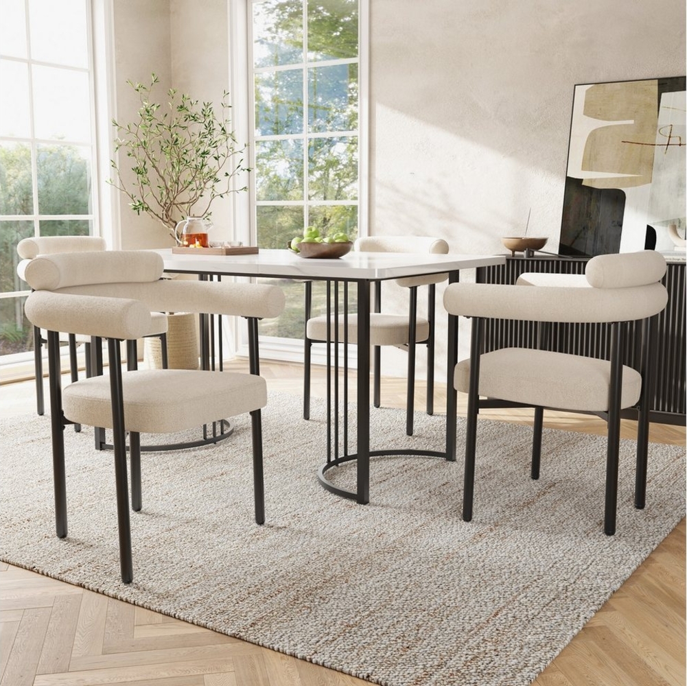 Tongtong Essgruppe moderner Küchentisch Set, MDF Tischplatte, Samt Stuhl mit Eisenbeinen, (geeignet für Esszimmer und Wohnzimmer, 5-tlg), 140x80 cm Esstisch mit 4 Stühlen Set, Beige Bild 1